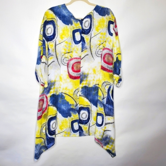 Made in Italy Linen Cotton Tunic Loose Abstract Print Lagenlook Top with Pocket - Picture 5 of 12